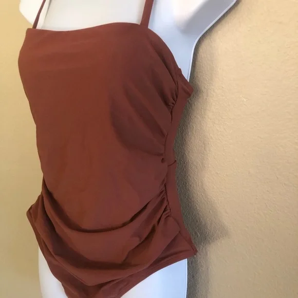 CUPSHE Women's Square Neck Tummy Control Rushed Strappy One Piece Swimwear Sz M - Picture 5 of 12